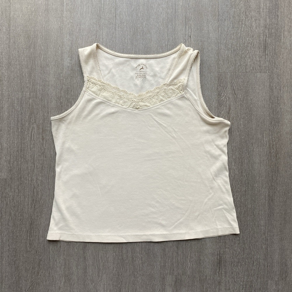 White Stage Tee Lace Cream Tank Top Size XL Women's Summer